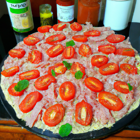 Pizza de presunto com tomate da Mimy (1/2 massa)