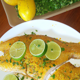 Peixe Pirarucu grelhado com molho de  limão e gengibre