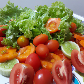 Salada de Tomate, alface, pepino e cenoura