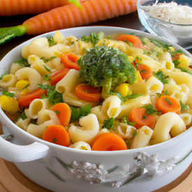 Sopa de macarrão, legumes e carne