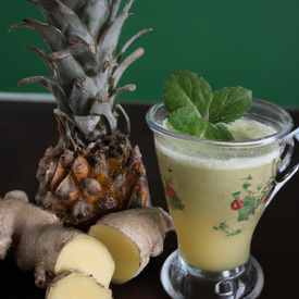 suco de abacaxi com hortelã e gengibre com chá verde