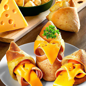 Cones de pão com queijo e mostarda