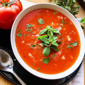 Sopa detox de tomate com manjericão