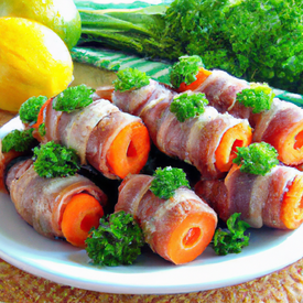 Enroladinhos de carne (lagarto) com cenoura e bacon