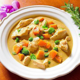 Curry de frango com creme de soja